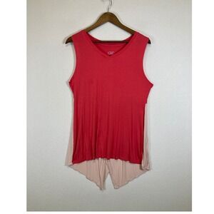 Minimalist Colorblock Tank Top Women Medium Red Pink Asymmetrical V-Neck